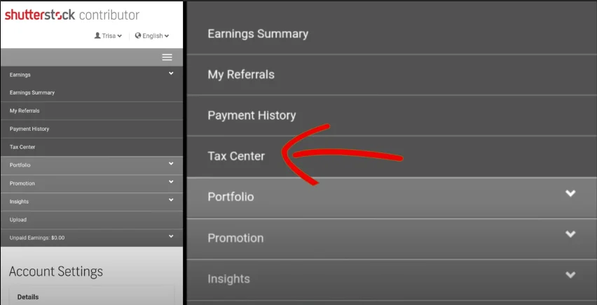 pengaturan pajak tax center akun shutterstock contributor