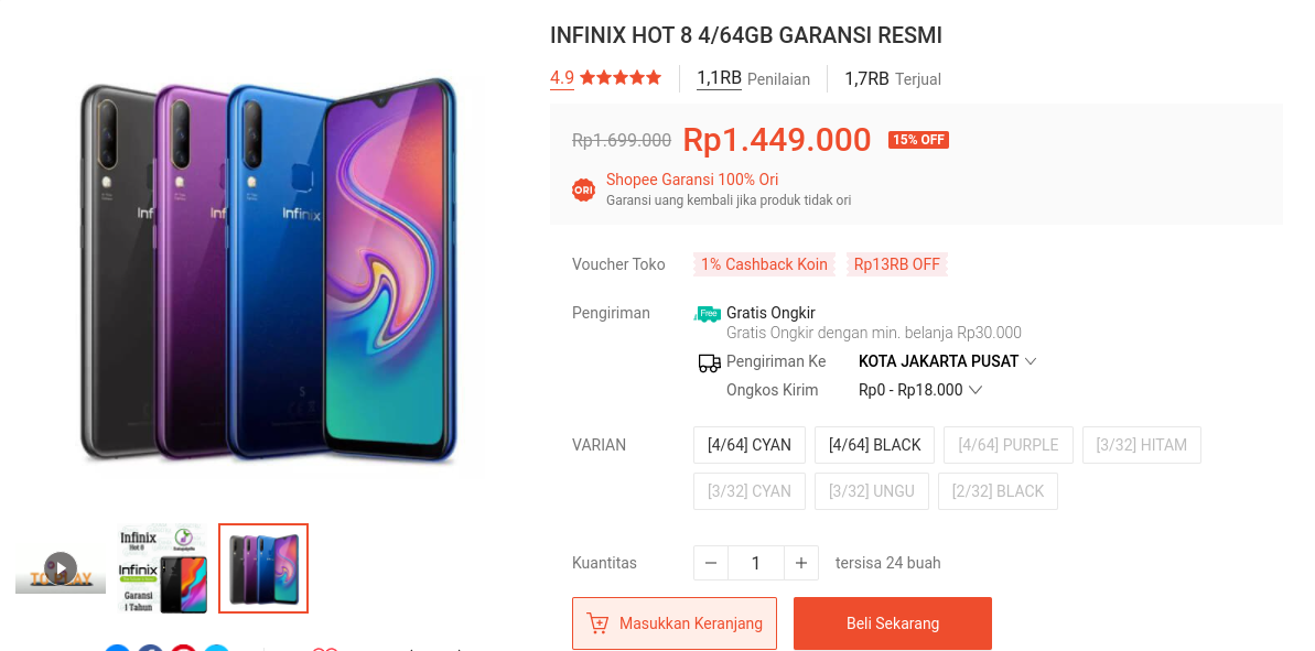 Harga HP Infinix hot 8