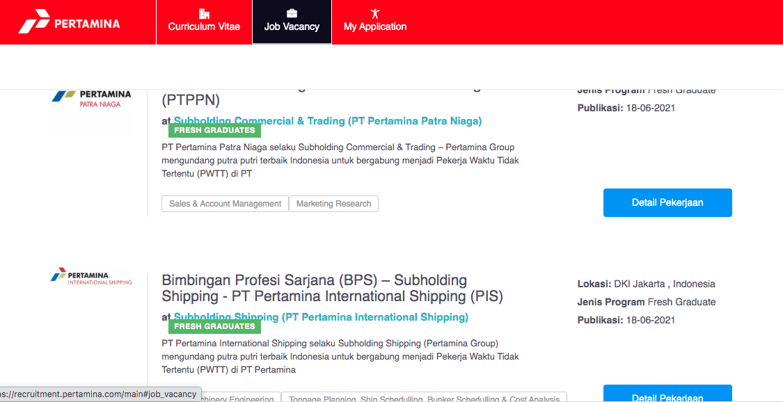 daftar lowongan pekerjaan tersedia di pt pertamina