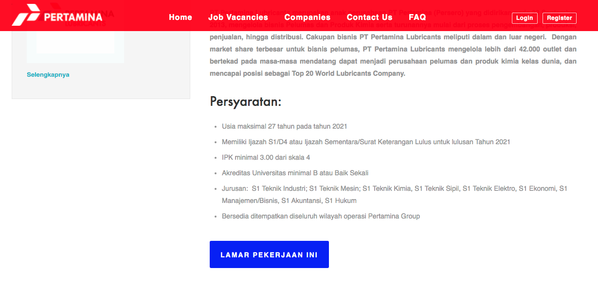 detail pekerjaan lowongan kerja pertamina online 2021