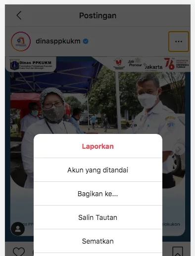 Cara Melihat Link Instagram klik tiik tiga pilih salin tautan