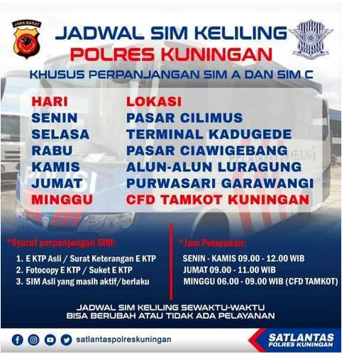 Jadwal SIM Keliling Kuningan Jawa Barat Hari Ini Juni 2022